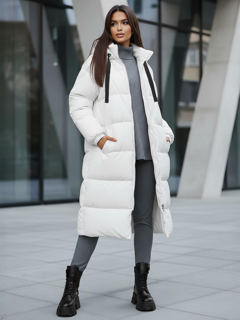 Kurtka zimowa damska długa pikowana biała OZONEE JS/5M3163/281Z