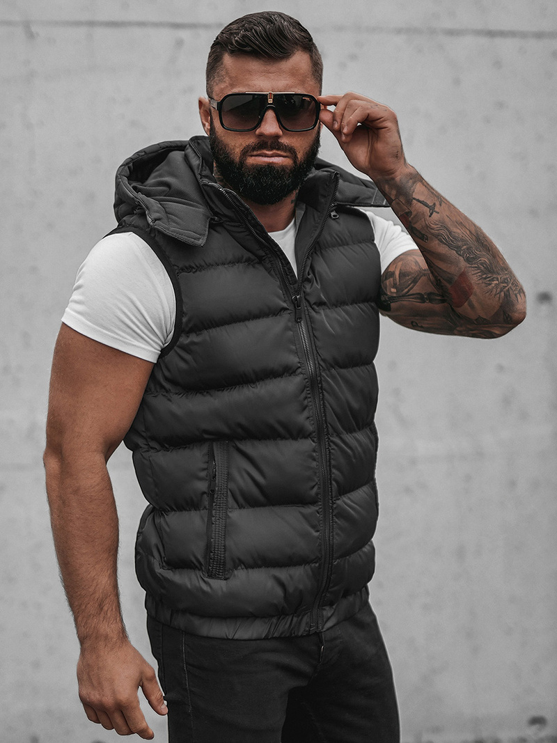 Kamizelka męska pikowana z kapturem czarna OZONEE N/7129Z