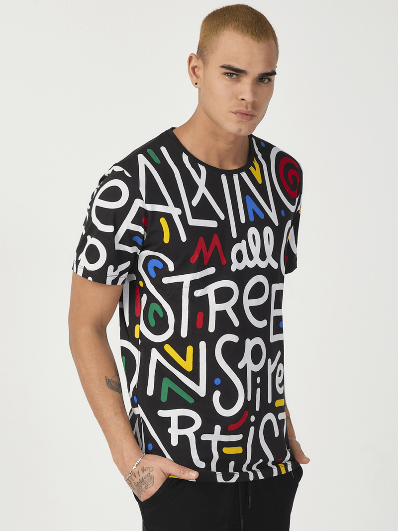 T-Shirt męski z nadrukiem czarny OZONEE MR/21518