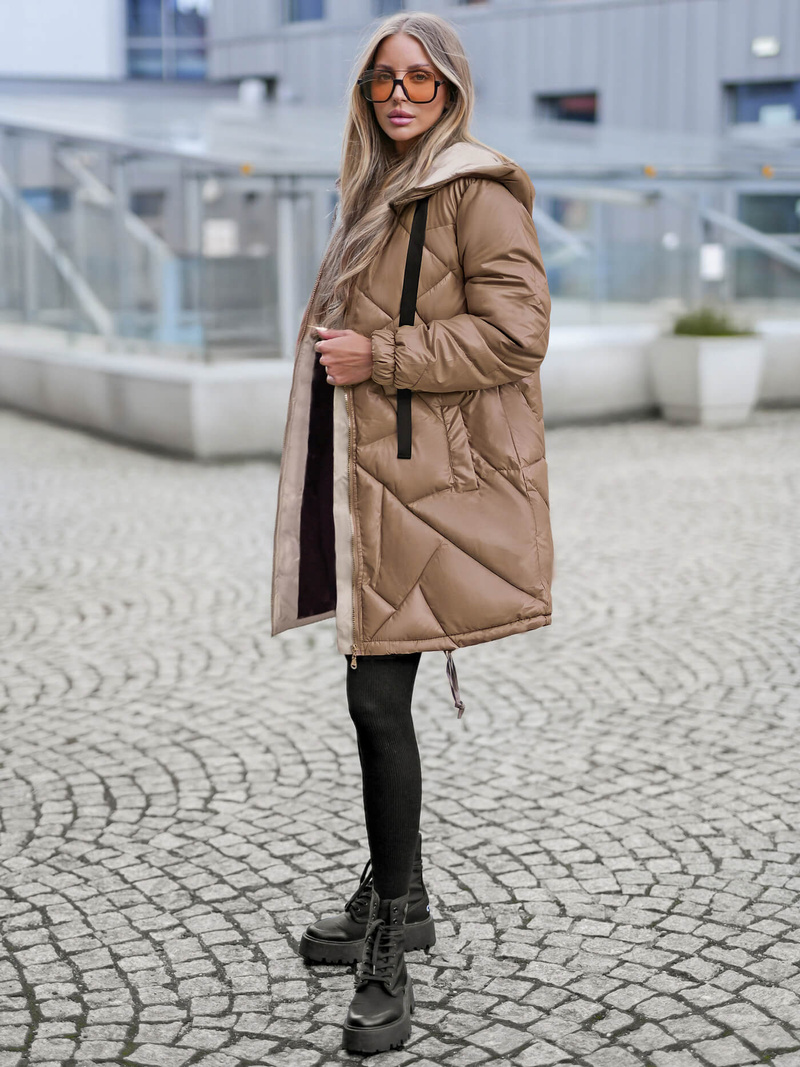 Kurtka zimowa damska długa camelowa OZONEE JS/5M3189/84Z