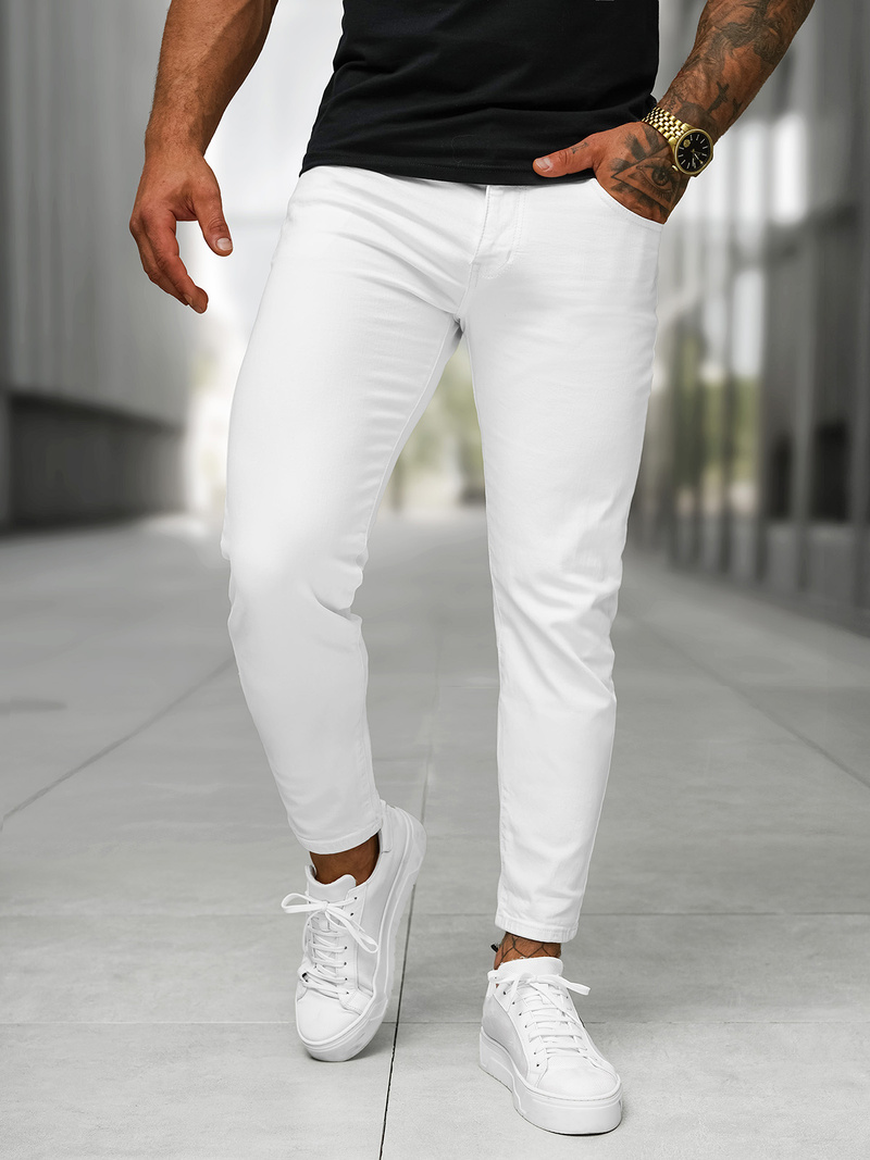 Spodnie jeansowe męskie slim fit białe OZONEE BL/JK884