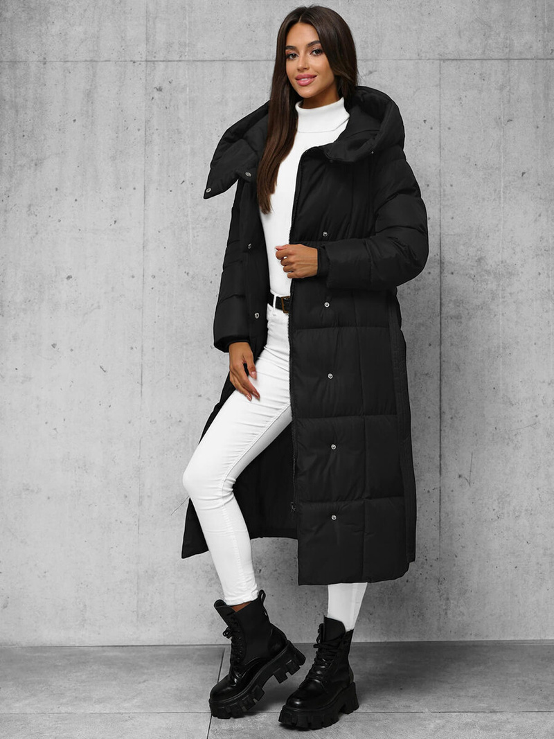 Płaszcz zimowy damski pikowany czarny OZONEE JS/5M3227/392