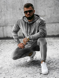 Komplet dresowy męski welurowy szary OZONEE O/D7517