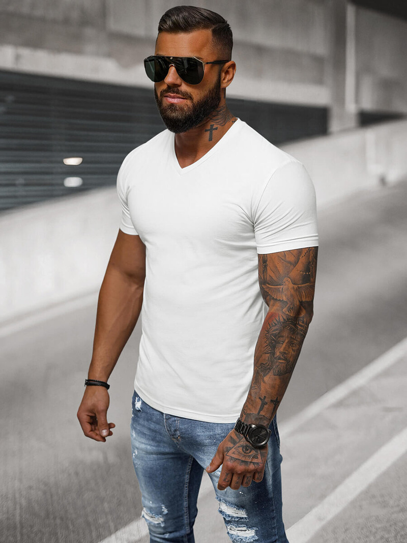 T-shirt męski slim fit biały OZONEE NB/MT3099