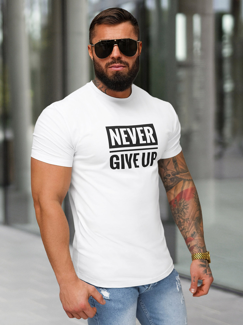 T-shirt męski slim fit biały OZONEE NB/MT3133