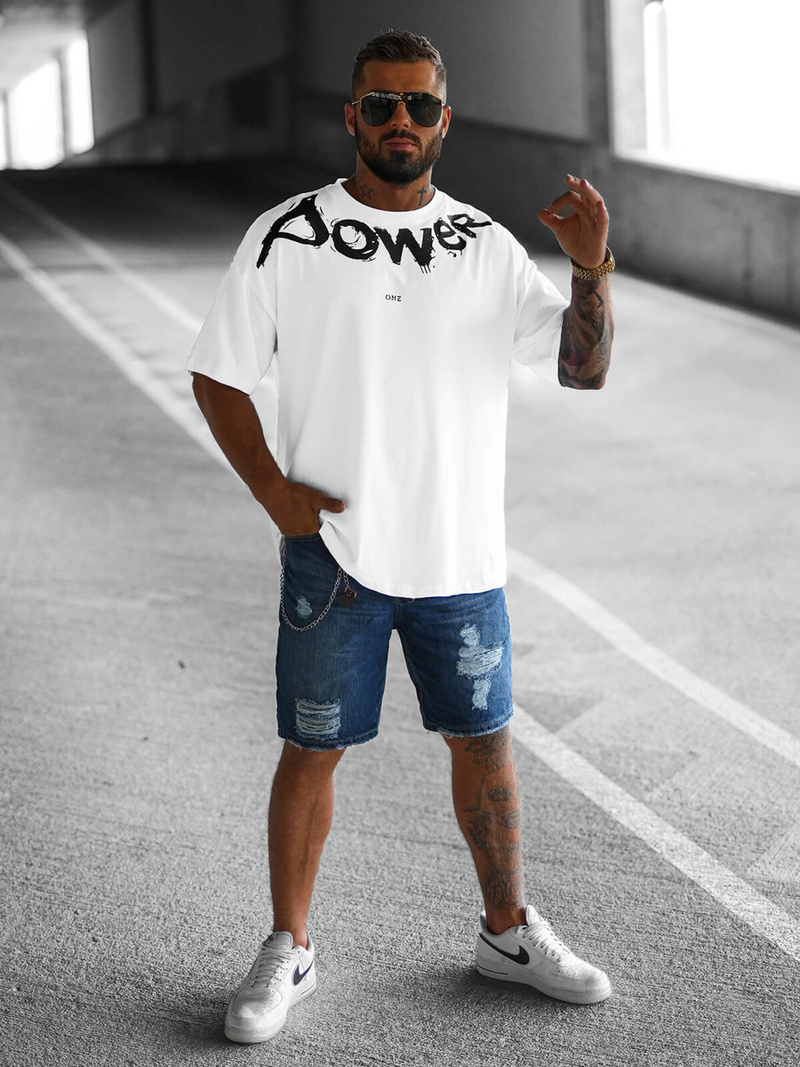 T-shirt męski oversize biały OZONEE O/3431