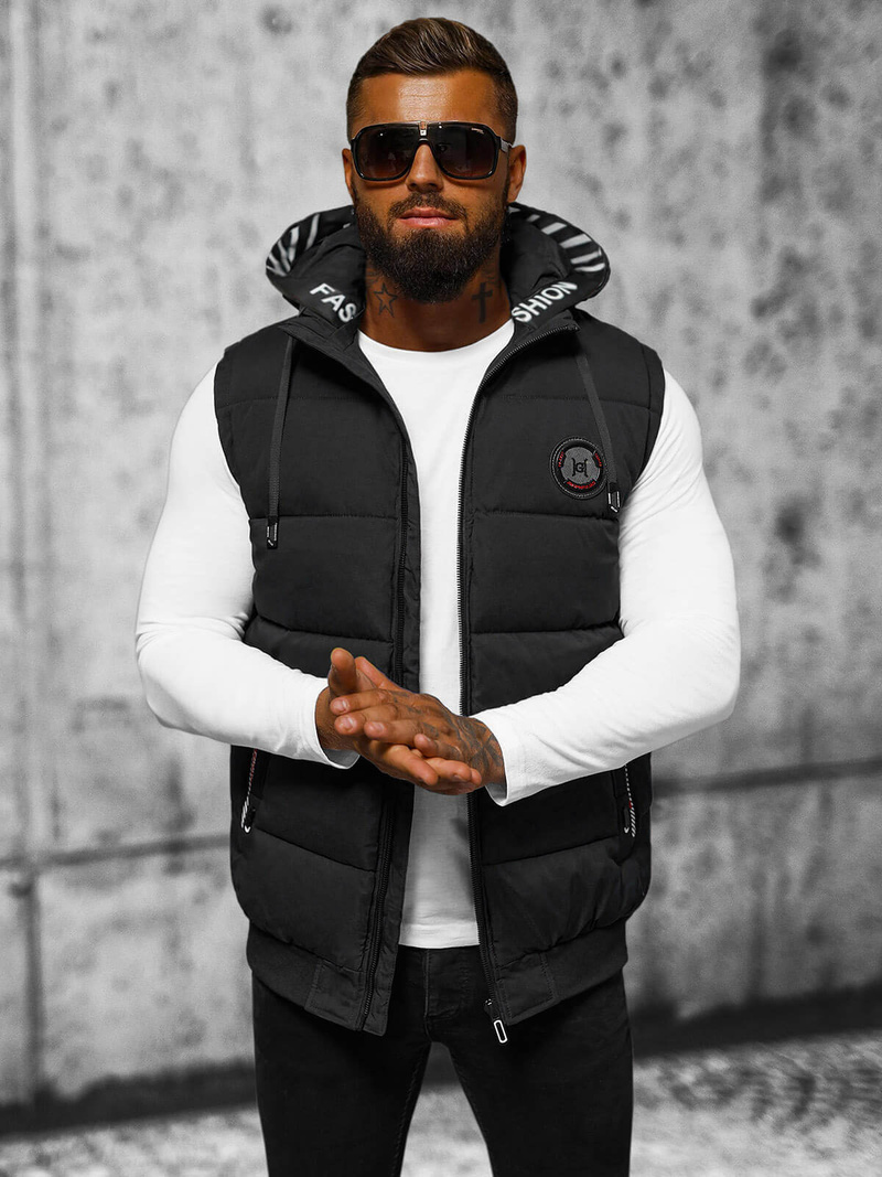 Kamizelka męska z kapturem czarna OZONEE JS/84M3028/392/X