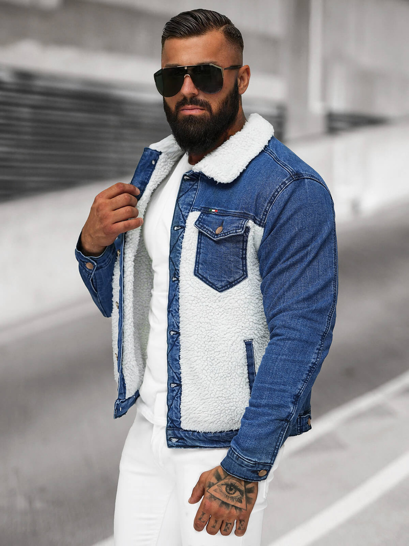 Kurtka męska jeansowa sherpa niebieska OZONEE NB/MJ533BZ
