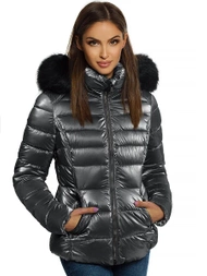 Kurtka zimowa damska z futerkiem srebrna OZONEE O/DK030/45