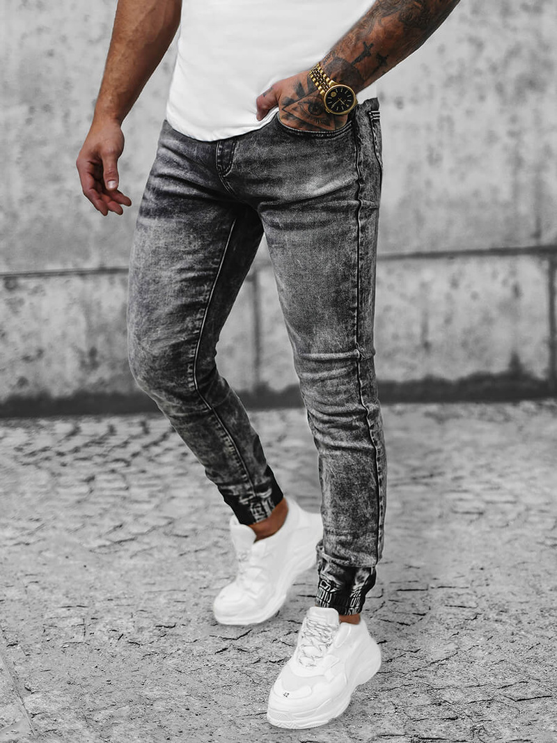 Spodnie jeansowe joggery męskie czarne OZONEE NB/MP0055N