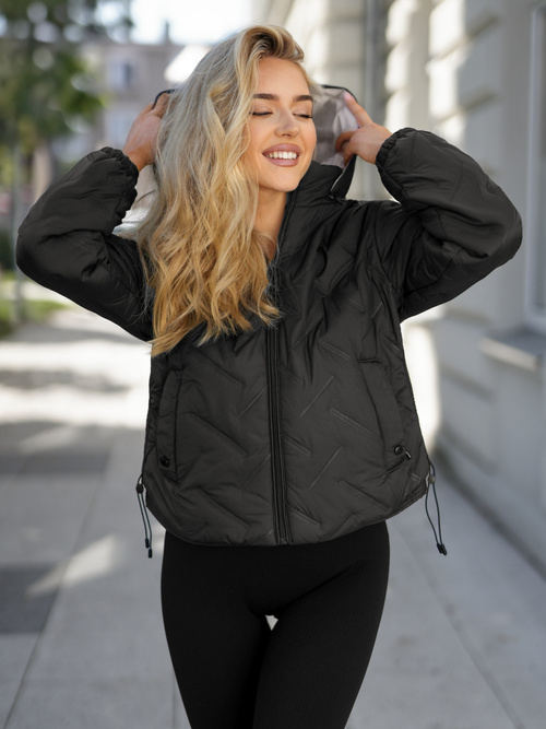 Kurtka damska pikowana czarno-beżowa OZONEE JS/16M9315/392B