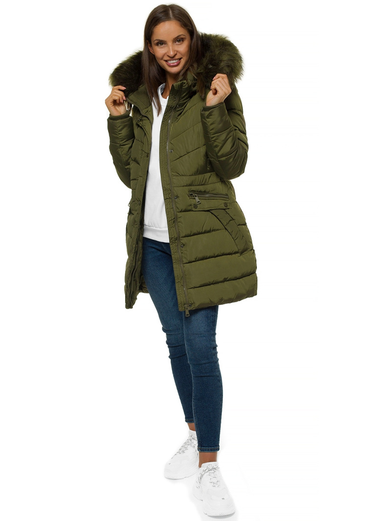 Kurtka zimowa damska parka z futerkiem khaki OZONEE O/M1556/29