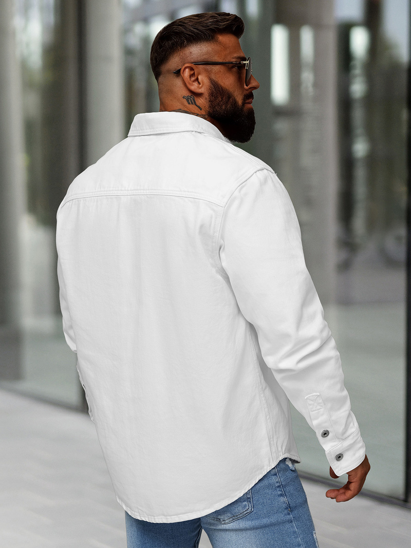 Koszula męska jeansowa biała OZONEE L/CA777/2