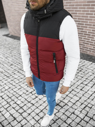 Kamizelka męska pikowana z kapturem bordowo-czarna OZONEE JS/M1189/1