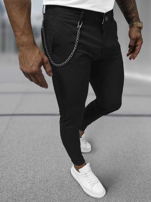 Spodnie męskie chino materiałowe czarne OZONEE DJ/3300