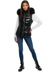 Kamizelka damska pikowana z futerkiem czarna OZONEE O/DK027/1