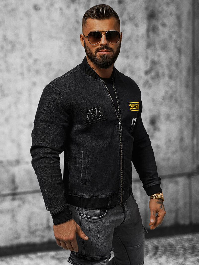 Kurtka męska jeansowa czarna OZONEE NB/MJ509NZ