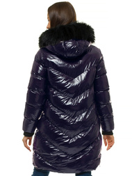 Kurtka zimowa damska parka z futerkiem ciemno-fioletowa OZONEE JS/M23069/4