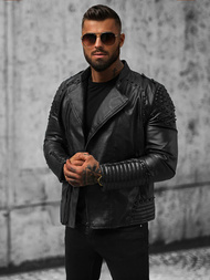 Kurtka skórzana męska czarna OZONEE O/8901