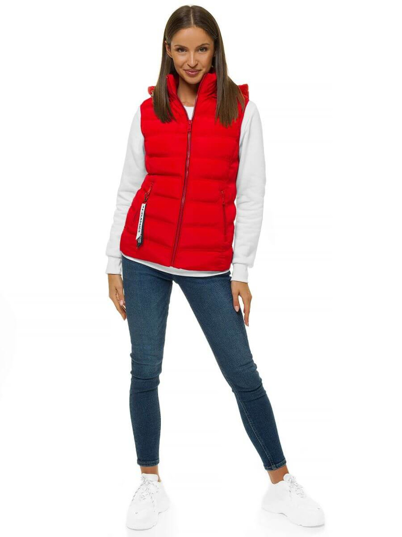 Kamizelka damska pikowana z kapturem czerwona OZONEE N/6812/11