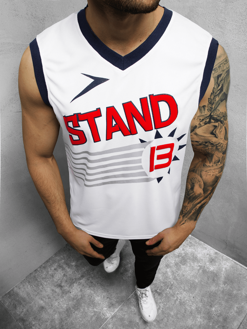 Koszulka bez rękawów męska z nadrukiem biała OZONEE JS/68S10175