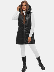 Kamizelka damska długa skórzana czarna OZONEE O/AY756