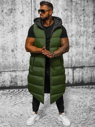 Kamizelka męska długa pikowana z kapturem zielona OZONEE O/M3203Z