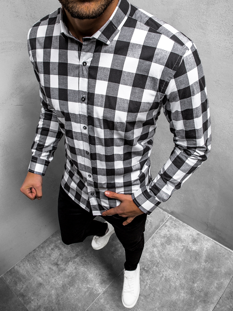 Сорочка чоловіча Чорно-Бiла OZONEE O/3011/13