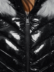 Kurtka zimowa damska z futerkiem czarna OZONEE O/DK059/1