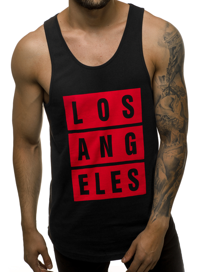 Koszulka bez rękawów męska z nadrukiem czarna OZONEE 724T