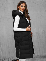 Kamizelka damska długa pikowana czarna OZONEE JS/5M3157/392