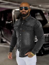 Koszula męska jeansowa grafitowa OZONEE O/51413