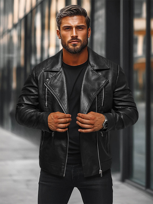 Kurtka skórzana męska ramoneska czarna OZONEE JS/11Z8067Z