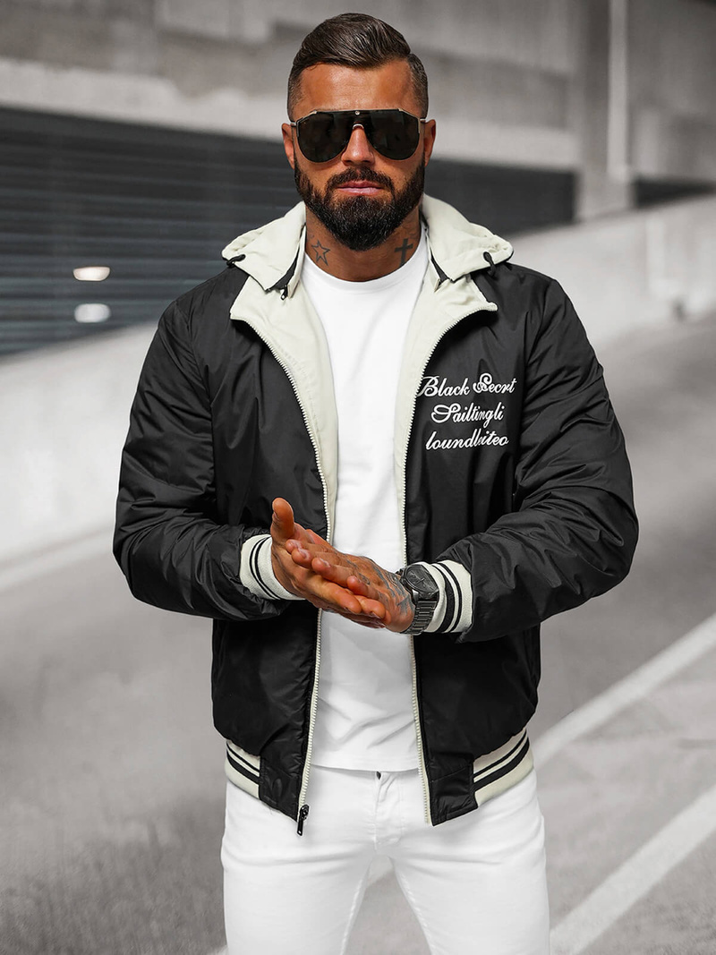 Чоловіча двостороння куртка чорна/Кремова OZONEE JS/84M3038/280