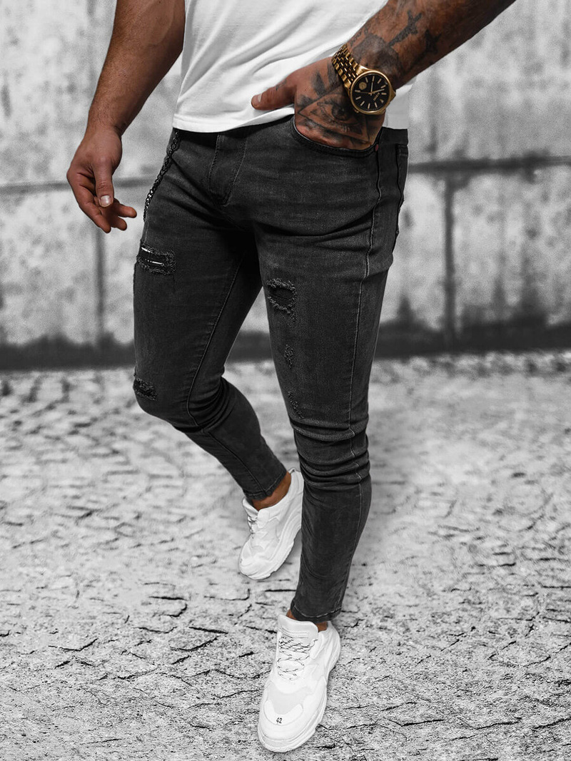 Spodnie jeansowe męskie czarne OZONEE DR/TF218