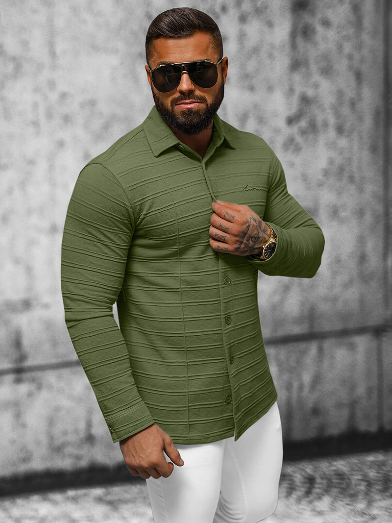 Bluza męska z kołnierzykiem khaki OZONEE O/TB2271