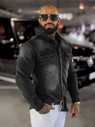 Koszula męska jeansowa czarna OZONEE O/51413