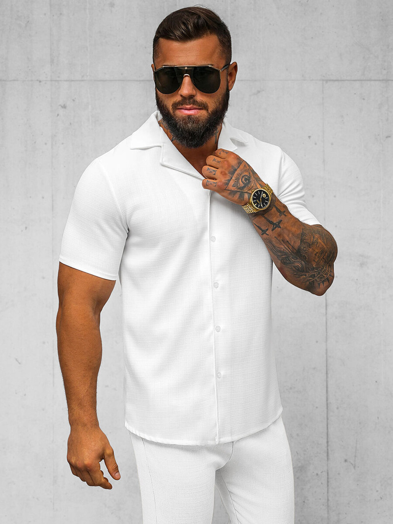 Koszula męska z krótkim rękawem biała OZONEE O/Y971T