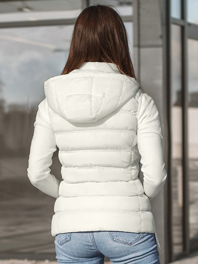 Kamizelka damska pikowana z kapturem ecru OZONEE N/6812/7Z