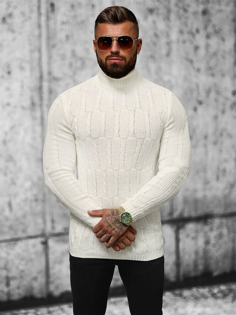 Sweter męski golf ecru OZONEE L/2665Z