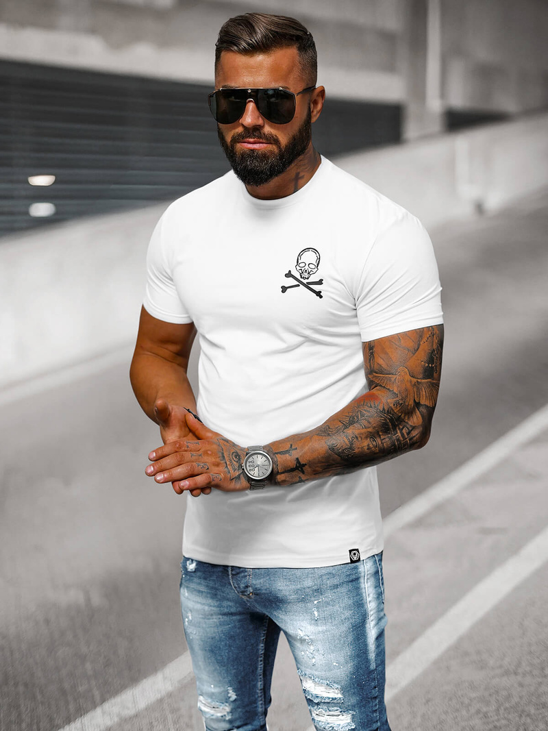 T-shirt męski slim fit biały OZONEE NB/MT3066