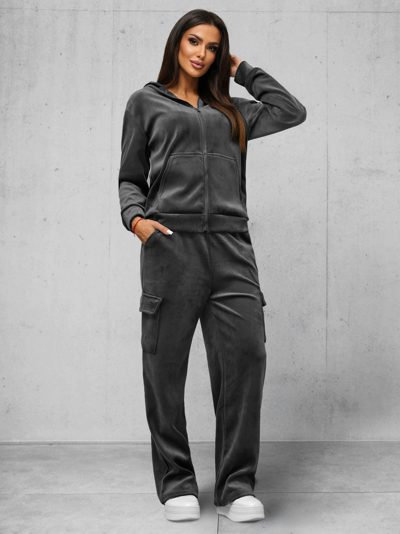 Komplet dresowy damski welurowy grafitowy OZONEE JS/35C1613/5