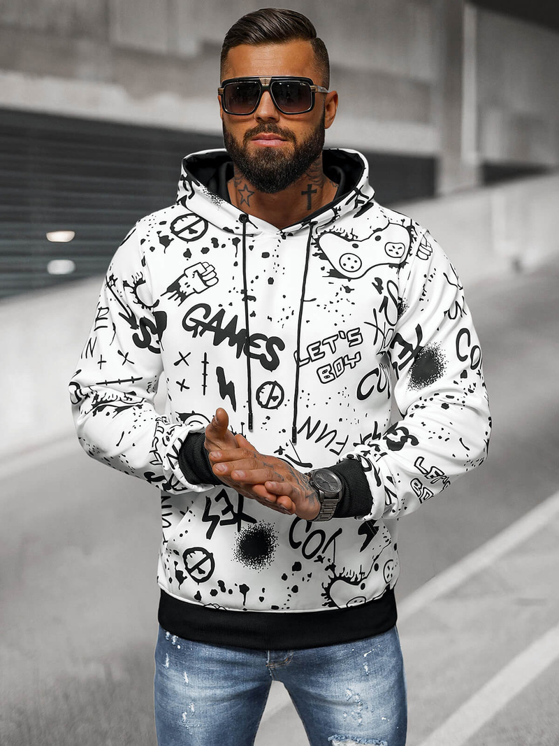 Bluza z kapturem męska biała OZONEE JS/8B1227/1