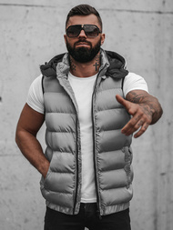 Kamizelka męska pikowana z kapturem szara OZONEE N/7129Z