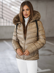 Kurtka zimowa damska pikowana z futerkiem beżowa OZONEE JS/5M3138/62Z