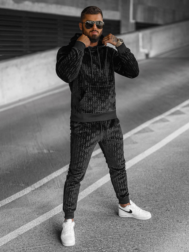 Komplet dresowy męski welurowy czarny OZONEE O/3A81Z