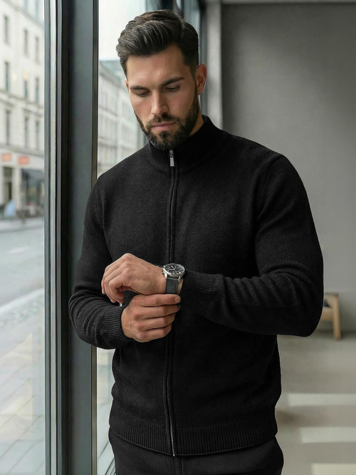 Sweter męski rozpinany czarny OZONEE JS/59B3605/3