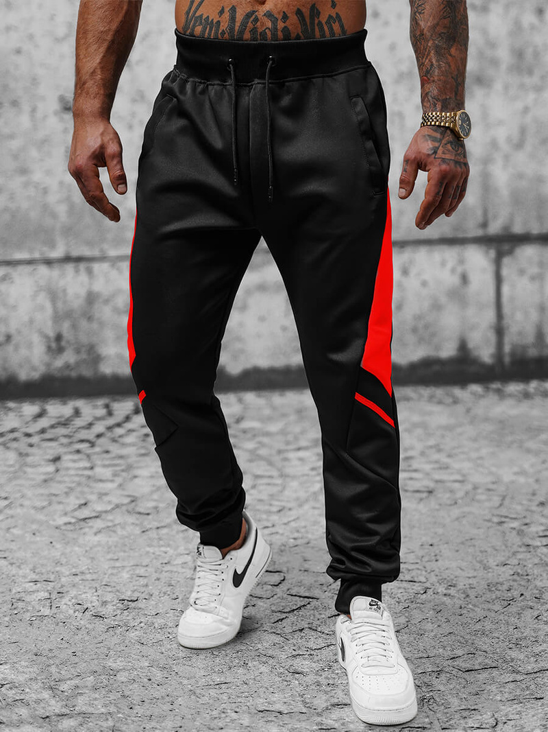 Spodnie dresowe męskie czarno-czerwone OZONEE JS/8K182