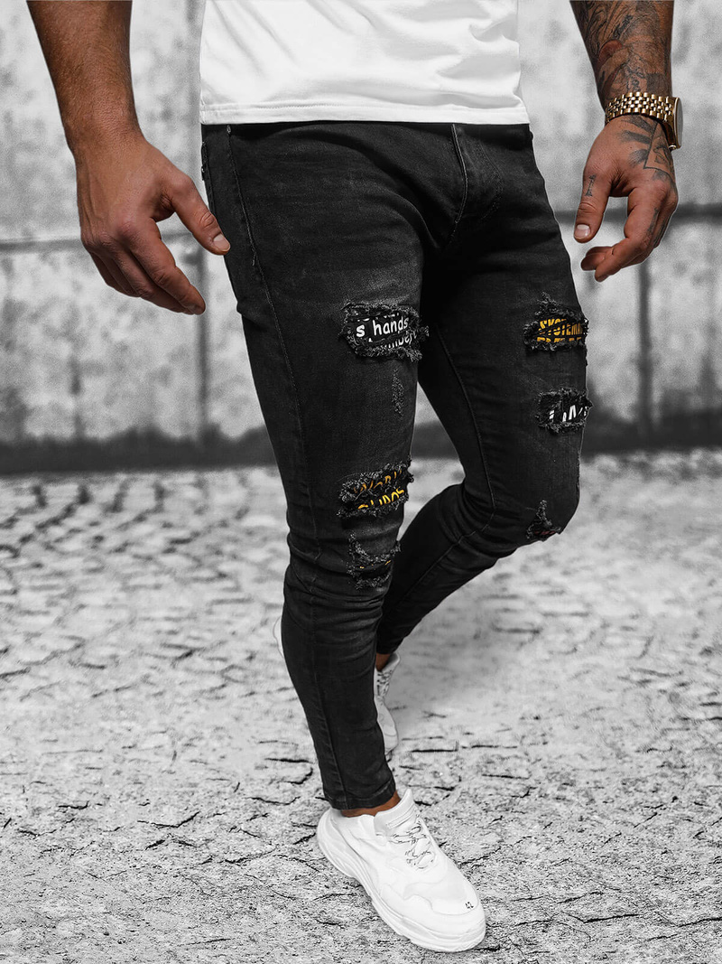 Spodnie jeansowe męskie czarne OZONEE DR/TF219