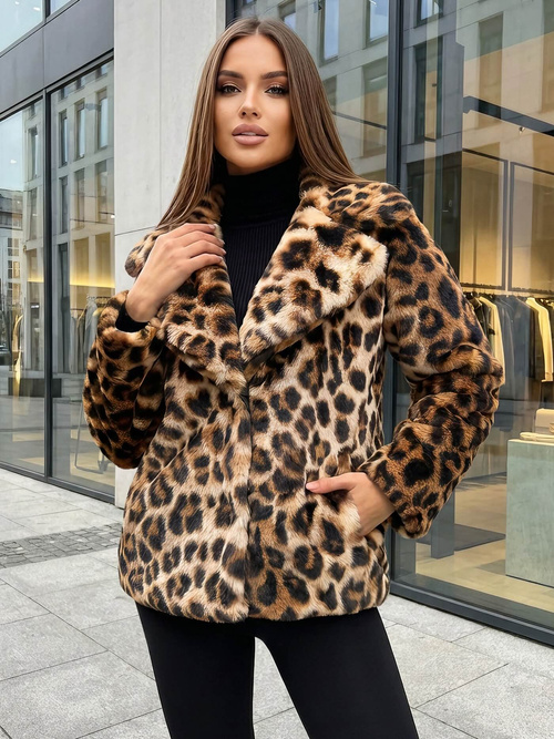 Kurtka zimowa damska futrzana beżowo-brązowa OZONEE JS/61M8500/158Z